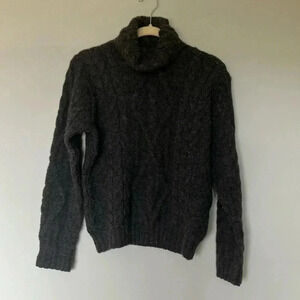 Inis Crafts  100% merino wool grey cable knit turtleneck sweater